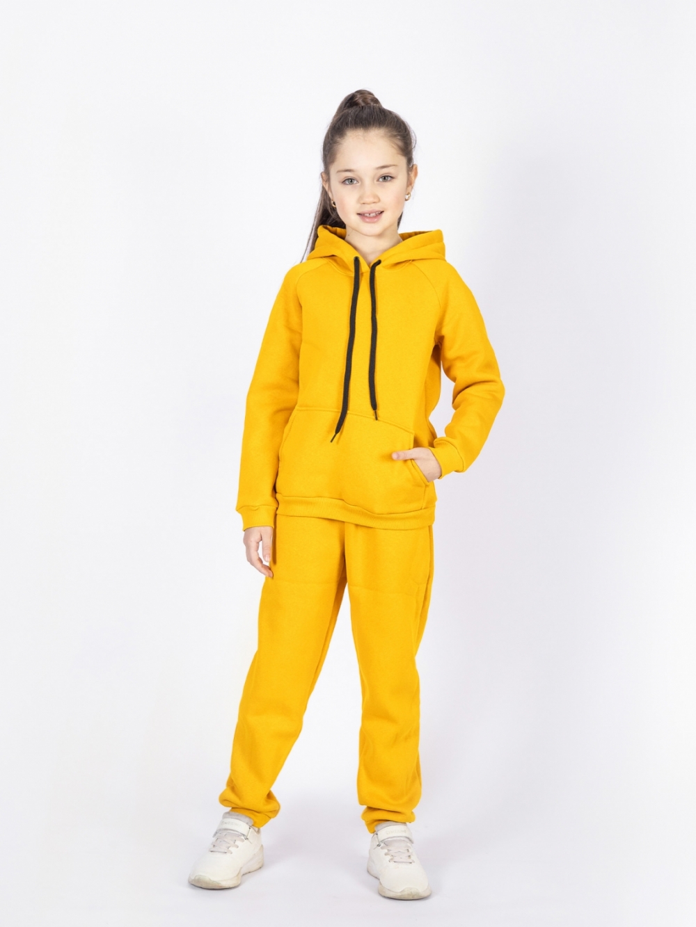 296-А. Свитшот с капюшоном  + Штаны, хлопок 65%, 35% ПЭ, 3-х нитка (начес) апельсин 80,86,92