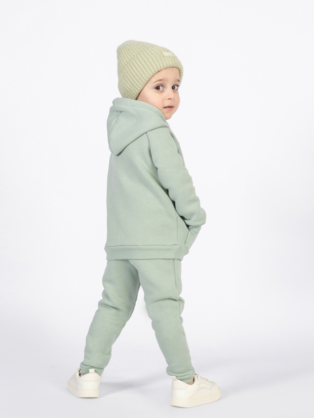 296-ОЛ. Свитшот с капюшоном  + Штаны, хлопок 65%, 35% ПЭ, 3-х нитка (начес) оливковый 122,128,134,140
