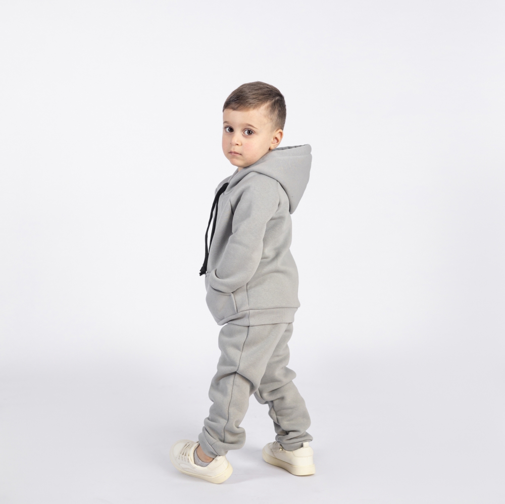 296-С. Свитшот с капюшоном  + Штаны, хлопок 65%, 35% ПЭ, 3-х нитка (начес) серый  98,104,110,116