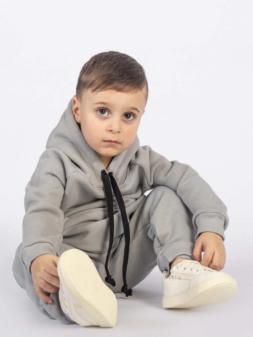 296-С. Свитшот с капюшоном  + Штаны, хлопок 65%, 35% ПЭ, 3-х нитка (начес) серый  122,128,134,140