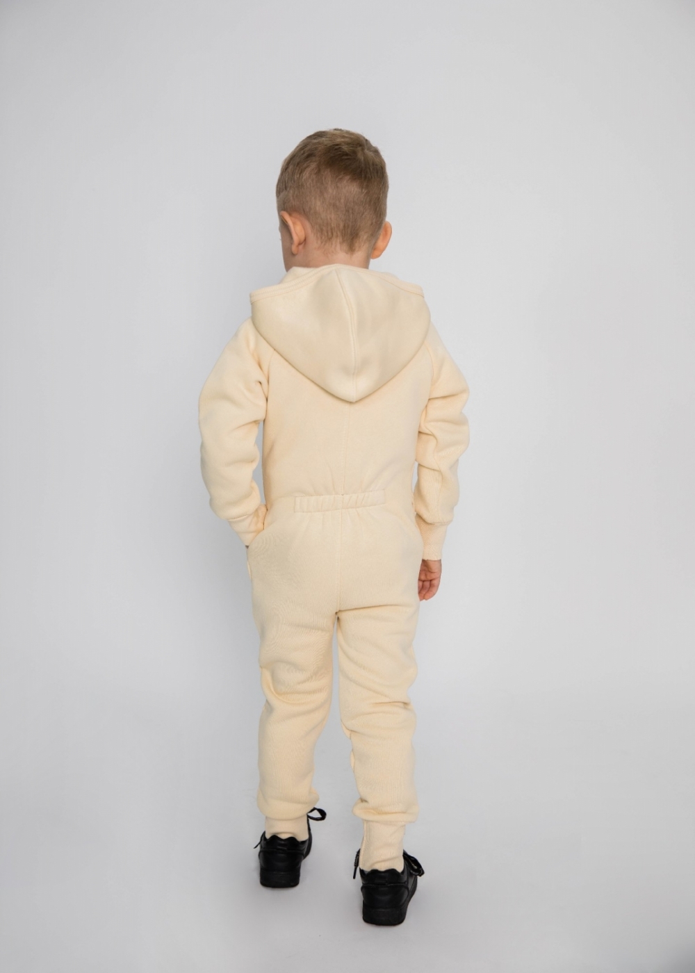 318-СЛ. Комбинезон на молнии с капюшоном, сливочный, хлопок 65%, 35% ПЭ, 3 нитка толстовка (начёс) 86,92,98,104