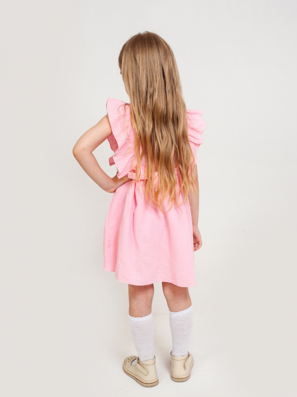 322-Р. Платье из муслина детское, хлопок 100% розовый, р. 74,80,86,92