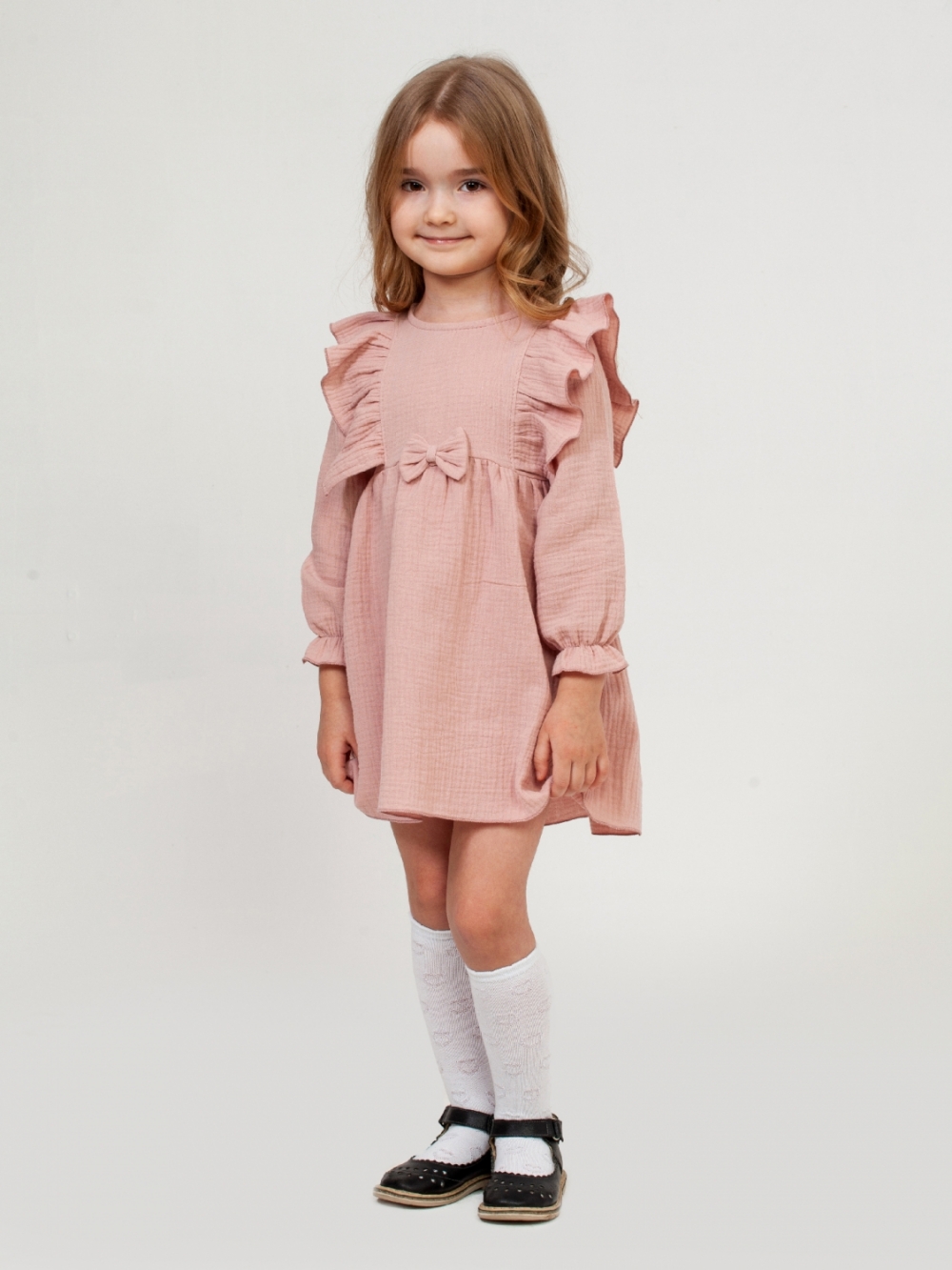 321-ПУ. Платье из муслина детское, хлопок 100% пудра, р. 98,104,110,116