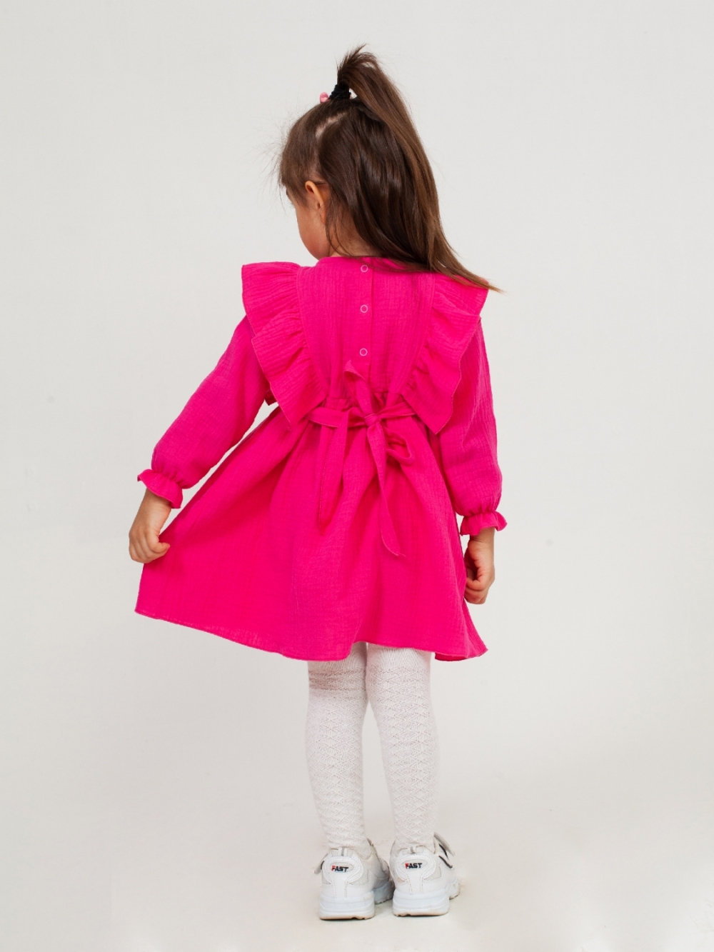321-Ф. Платье из муслина детское, хлопок 100% фуксия, р. 74,80,86,92