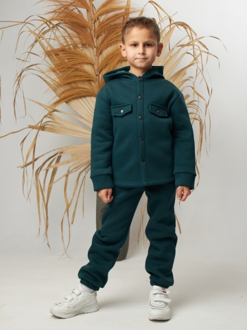333. Костюм детский (Брюки+Толстовка) на кнопках, изумруд, хлопок 65%, 35% ПЭ, 3-х нитка с  начесом 98,104,110,116