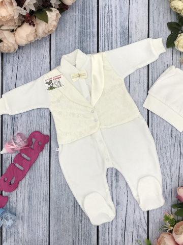 261-М. Комбинезон с шапкой, хлопок 80% велюр 20%  ПЭ, молочный