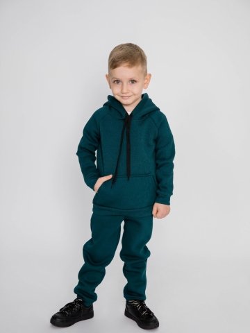 296-И. Свитшот с капюшоном + Штаны, хлопок 65%, 35% ПЭ, 3-х нитка (начес) изумрудный 80,86,92