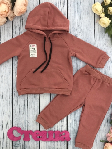 Купить оптом 311-ТР. Свитшот с капюшоном + Штаны, хлопок 65%, 35% ПЭ, 3-х нитка ( без начеса) терракот 98,104,110,116 в Златоусте