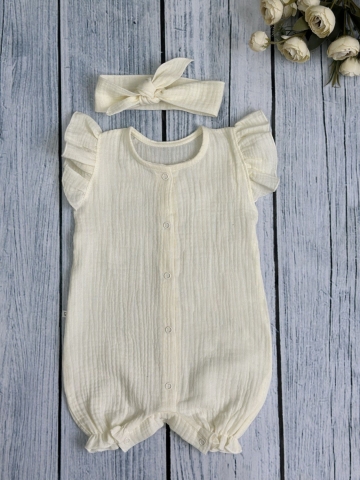 Купить оптом 341-СЛ. Песочник с повязкой для девочки из муслина, хлопок 100%, р 62,68,74,80 сливочный в Златоусте